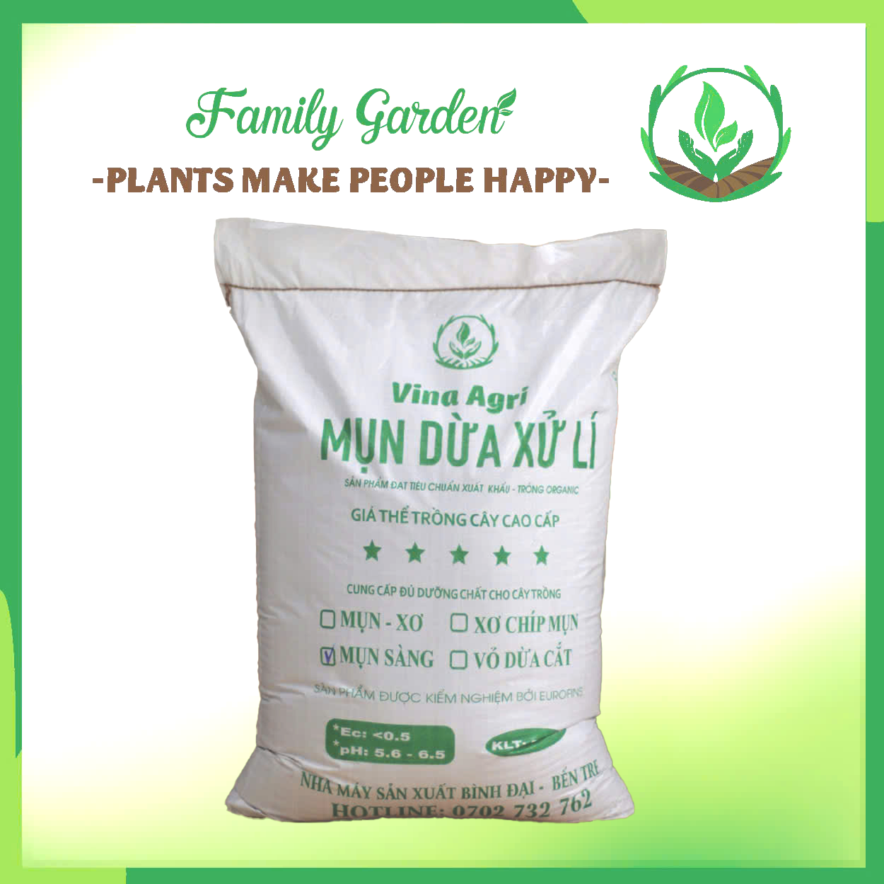 [Family Garden] Mụn Dừa, Xơ Dừa Đã Xử Lí Bao 50 dm3 Loại: Mụn Sàng , An Toàn Cho Cây, Đa Dạng Phân Loại, Phù Hợp Nhiều Loại Cây -