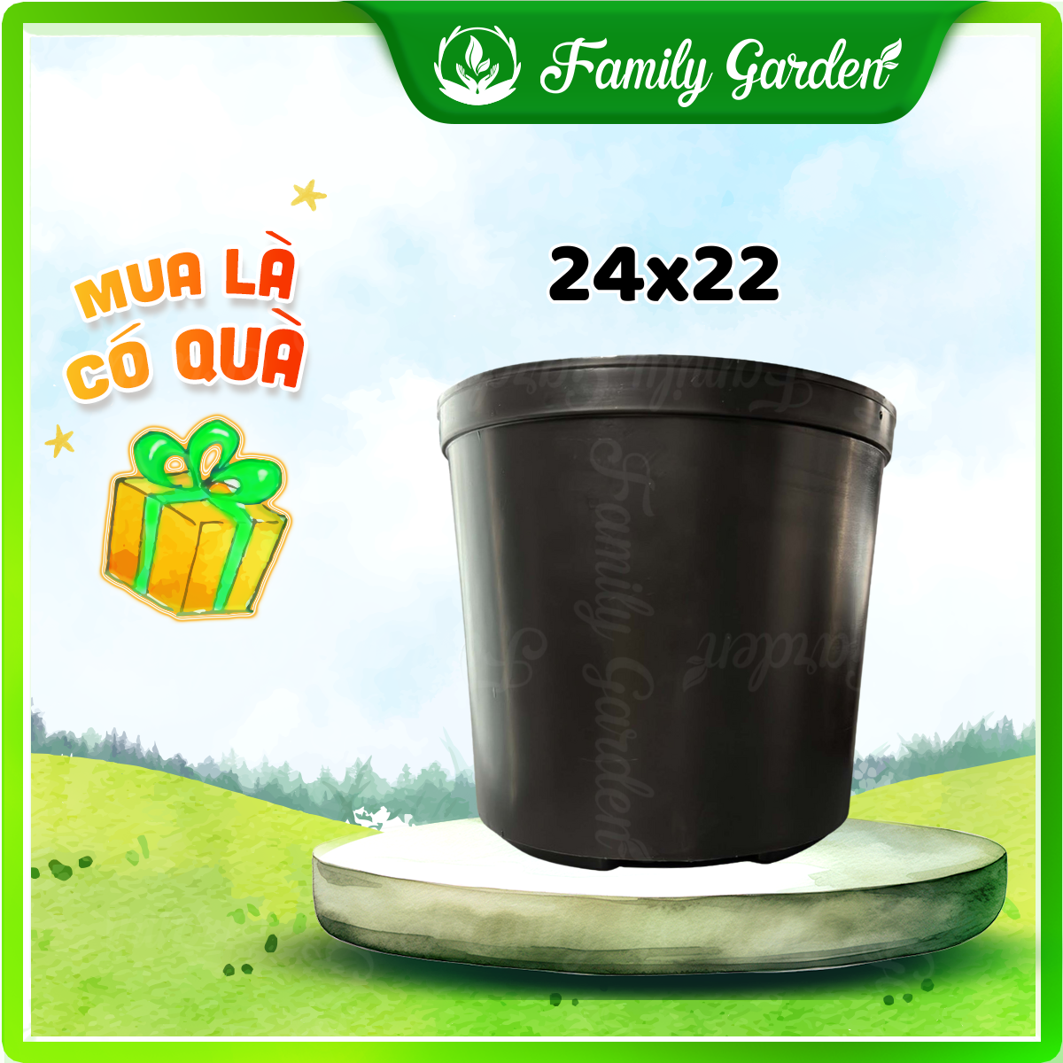 Chậu nhựa đen Thakico - Tròn - Size lớn 24x22cm | Độc quyền Famiy Garden 