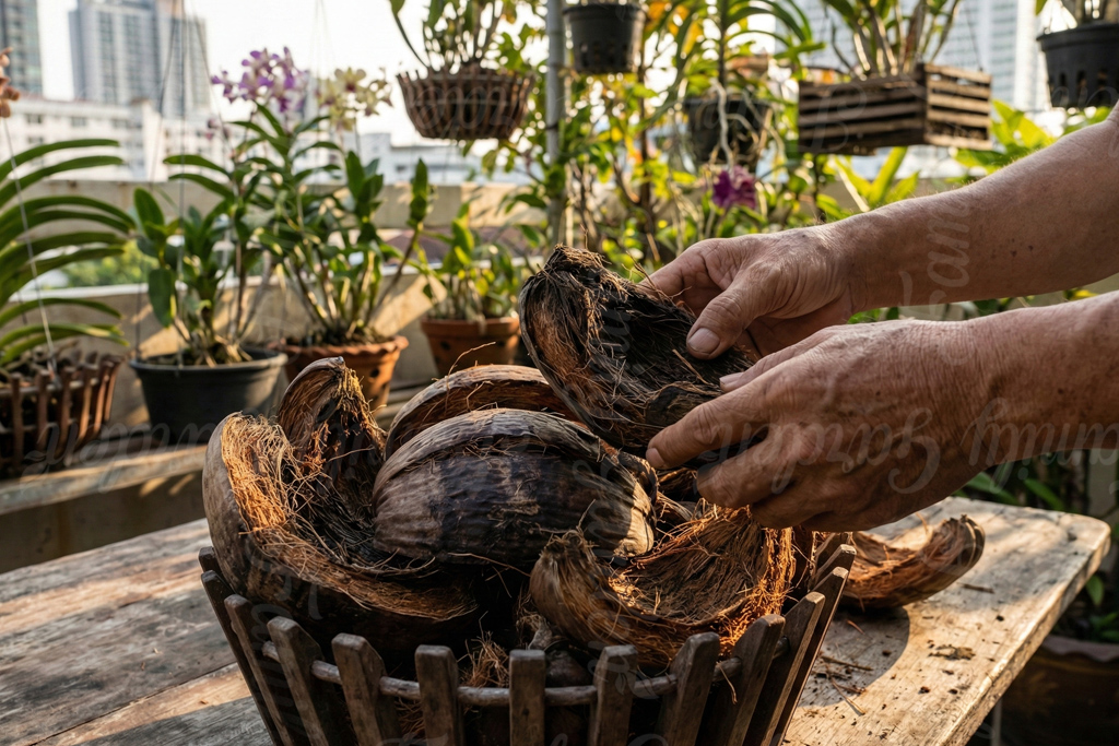 Chọn vỏ dừa già để xử lý dễ dàng hơn. 