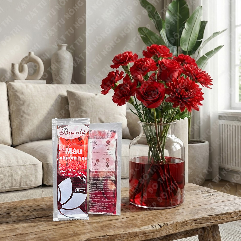 Ảnh thực tế nhuộm màu đỏ trên hoa 