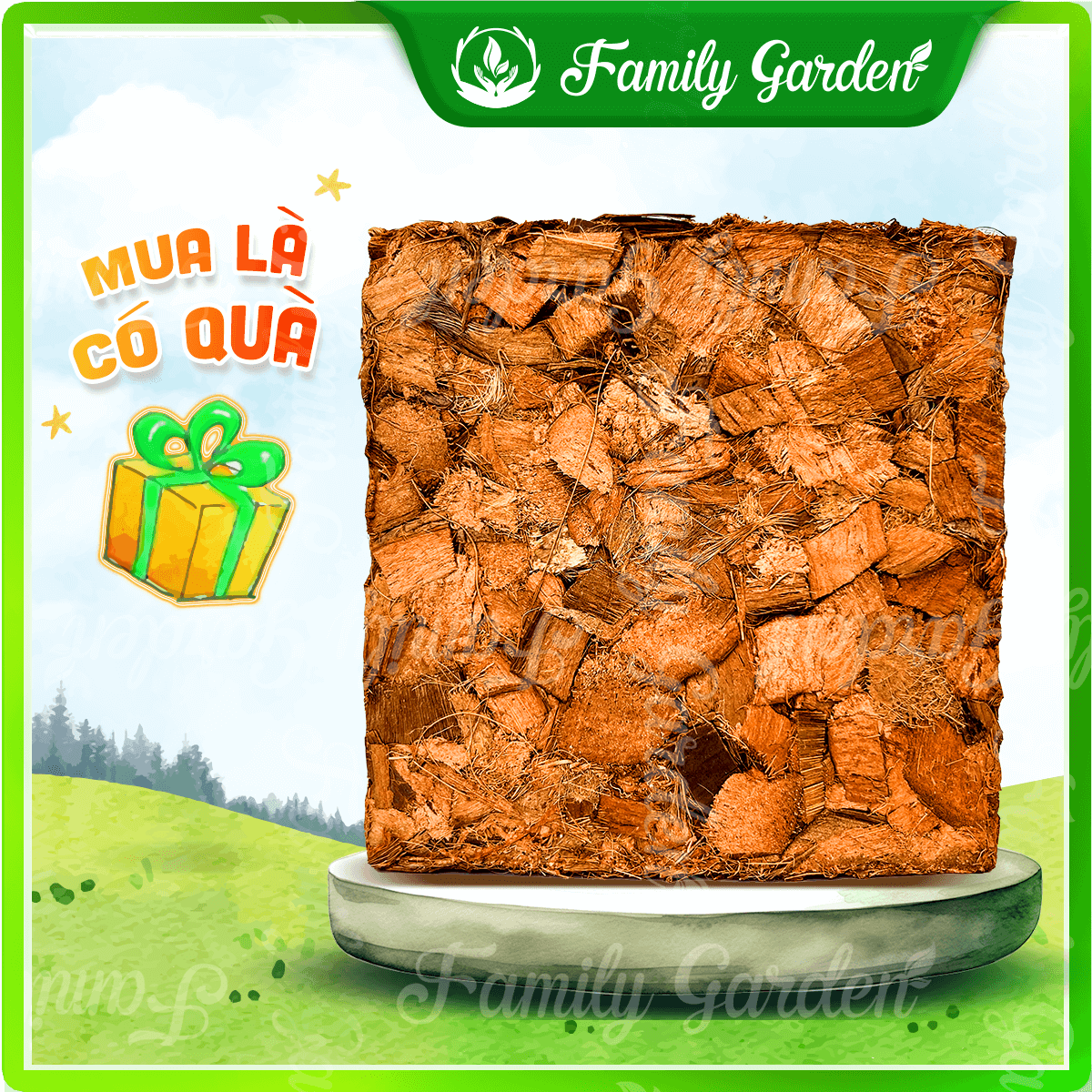 Viên nén vỏ dừa cắt, xơ dừa cục 1Kg đã xử lý chất gây hại Family Garden