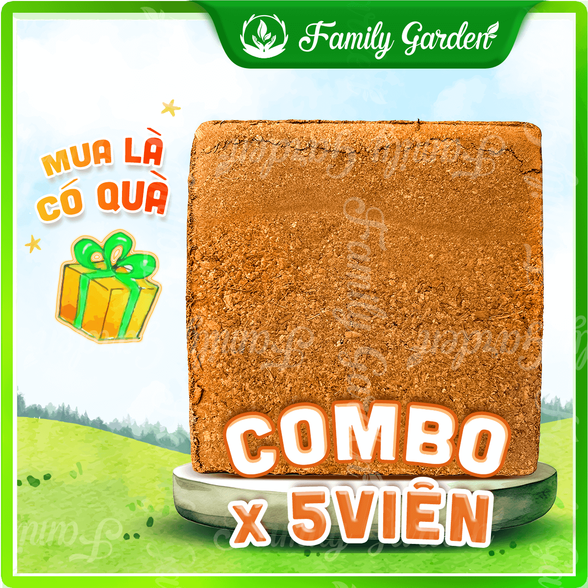 Combo 5 Viên nén xơ mụn dừa 1Kg đã qua xử lý - Giá thể trồng cây chất lượng cao | Độc quyền Family Garden