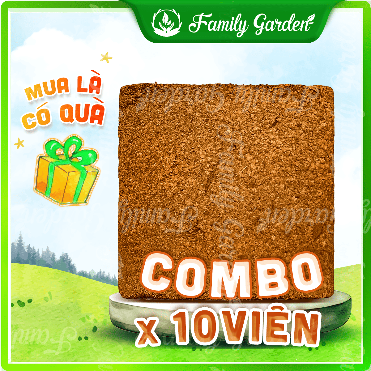 Combo 10 viên nén xơ mụn dừa 500gr đã qua xử lý - Giá thể trồng cây độc quyền Family Garden